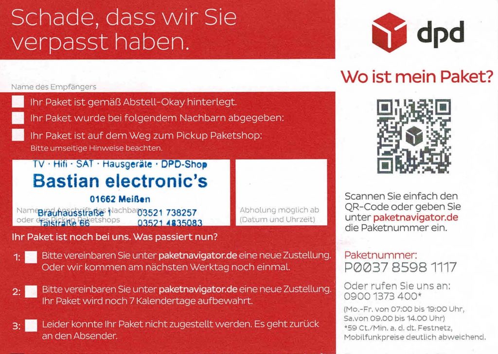 Dpd Benachrichtigungskarte Dpd Benachrichtigungskarte